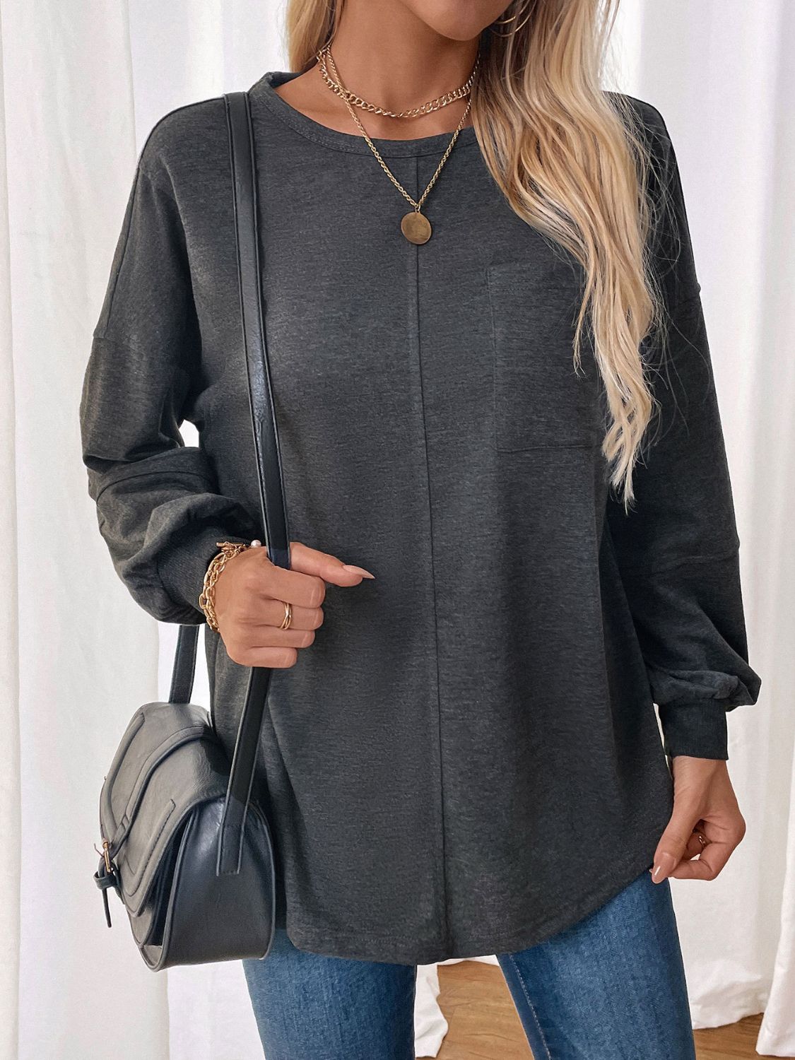 Ingrid | Perfee long sleeve crew neck sweatshirt with pockets