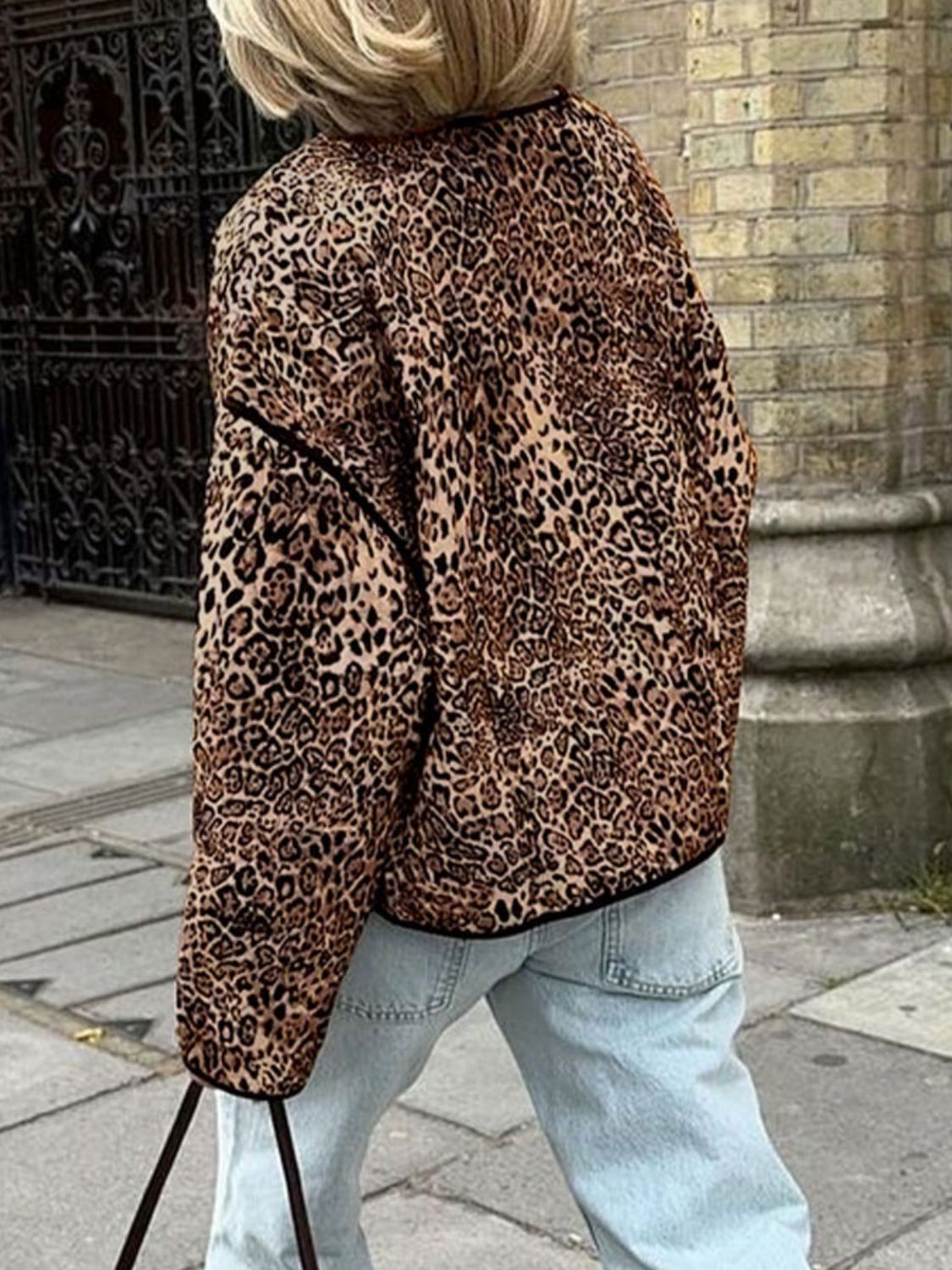 Fiona | Perfee leopard long sleeve open front jacket