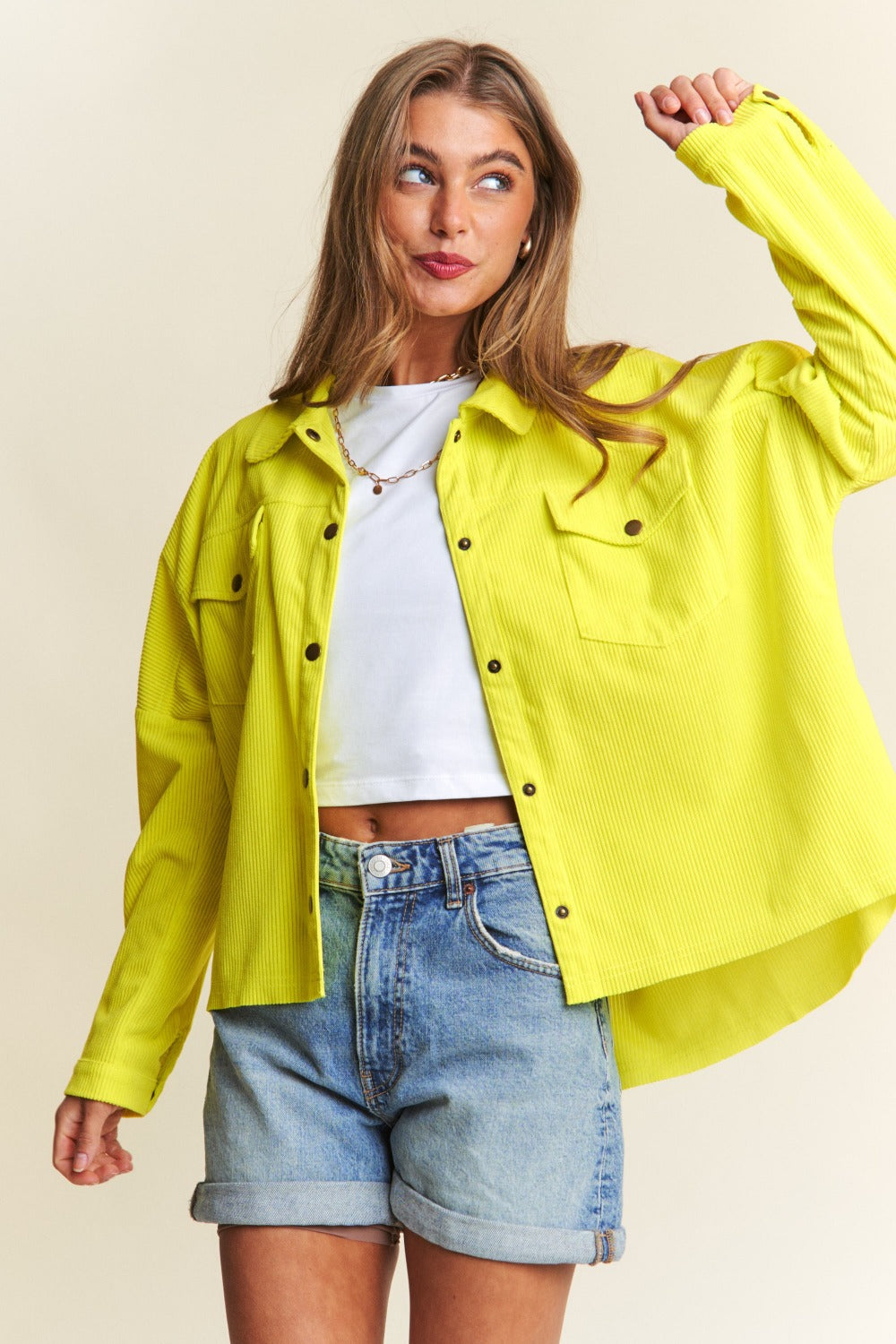 Isabel | J.NNA Snap Down Long Sleeve High Low Shacket