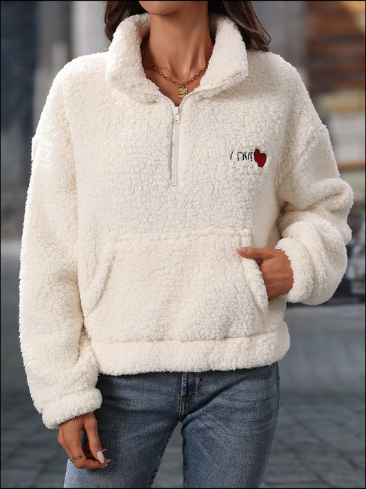 Giovanna | Heart teddy half zip sweatshirt with long sleeves