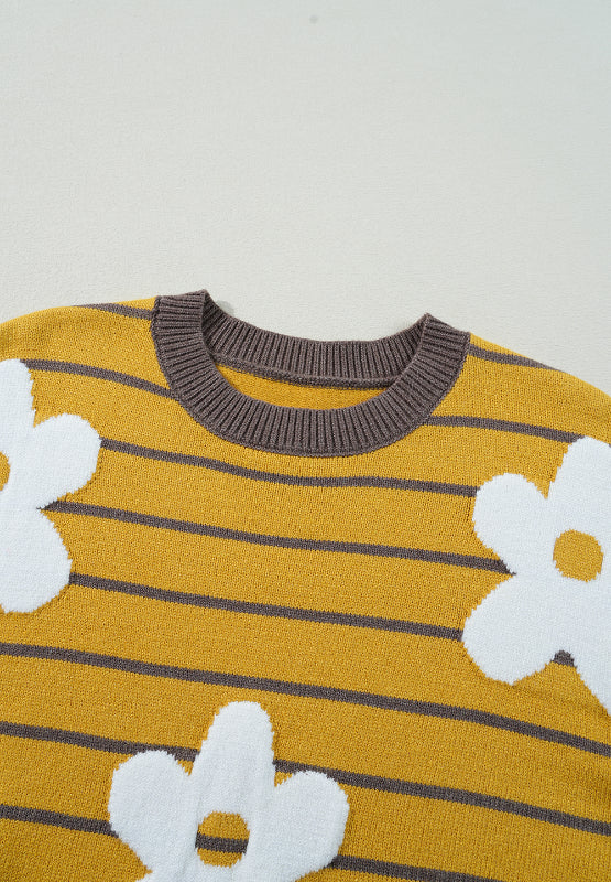 Leire | Long-sleeved sweater with floral stripes and a crew neck
