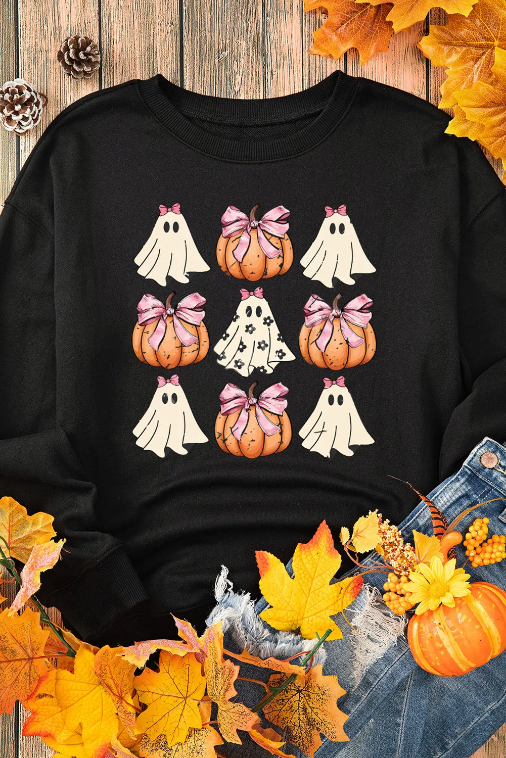 Leire | Pumpkin & Ghost crew neck long sleeve sweatshirt