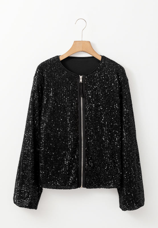 Nina | Long sleeve jacket with sequins and zip