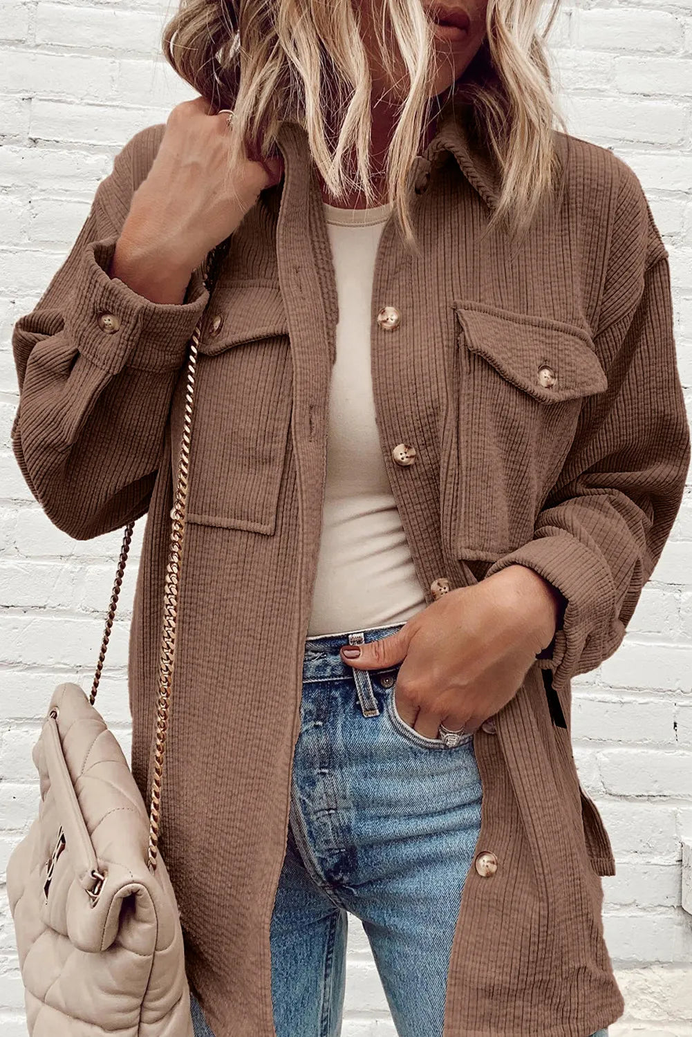 Nayeli | Buttoned, low shoulder jacket with pockets