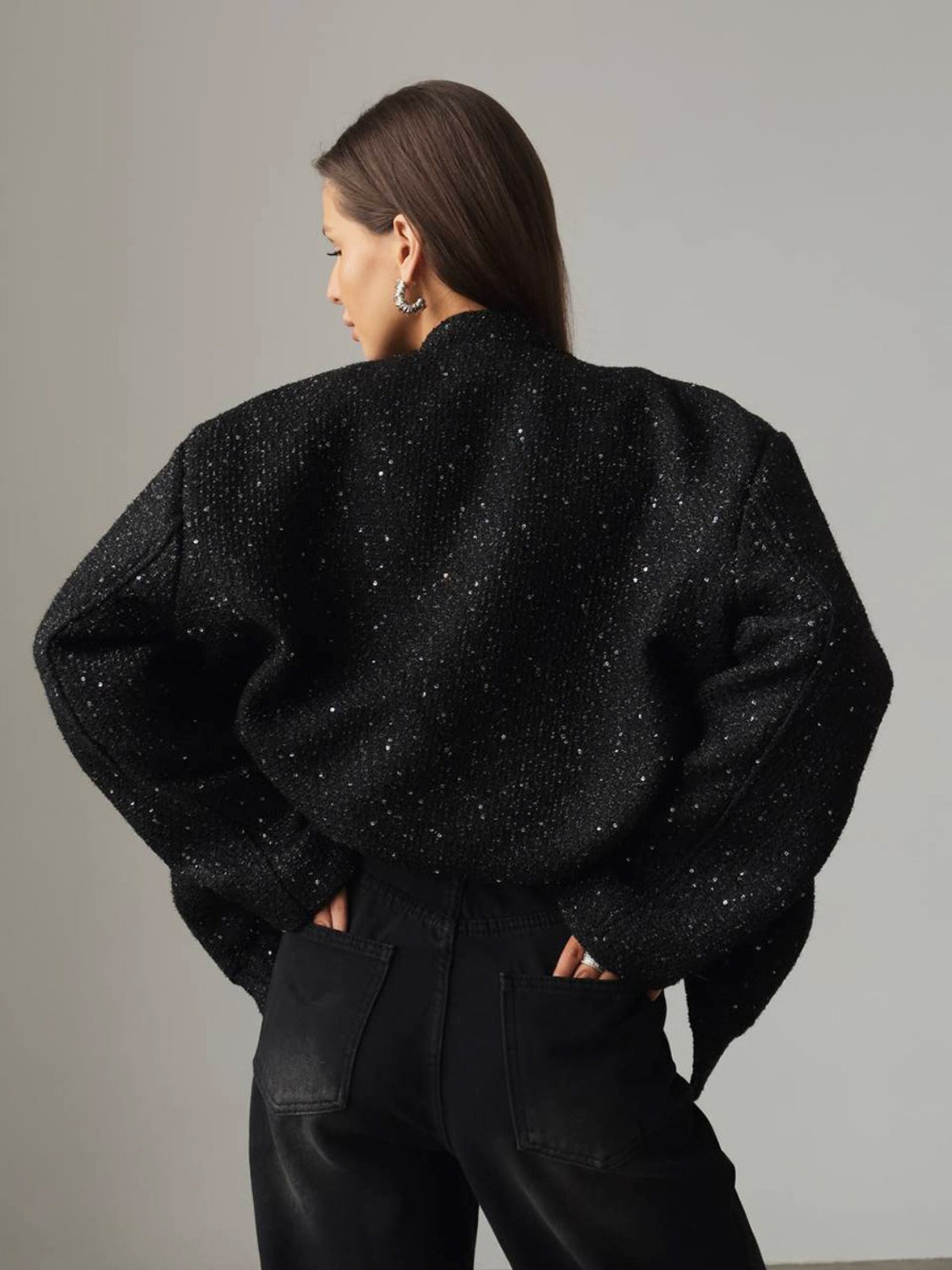 Josefa | Long sleeve jacket with sequin detail and pockets