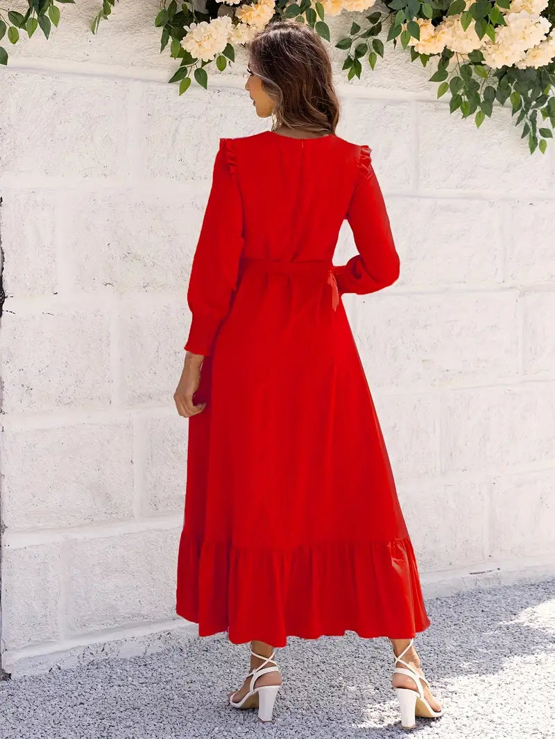 Elvia® | Women'S Belted And Flounced Maxi Dress