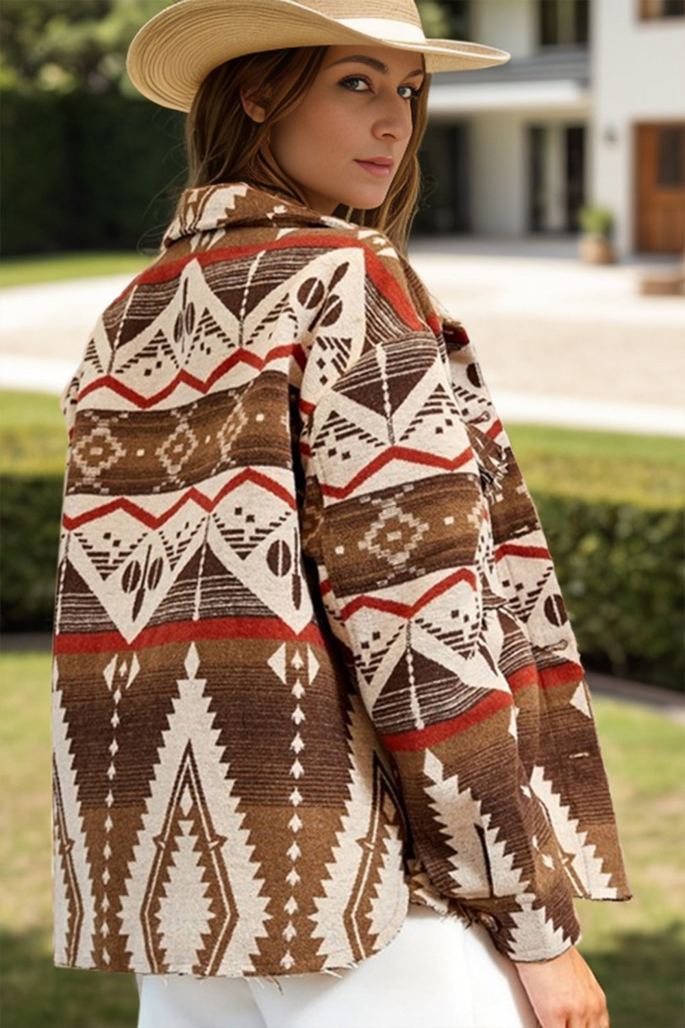 Lea | Geometric long sleeve button down jacket