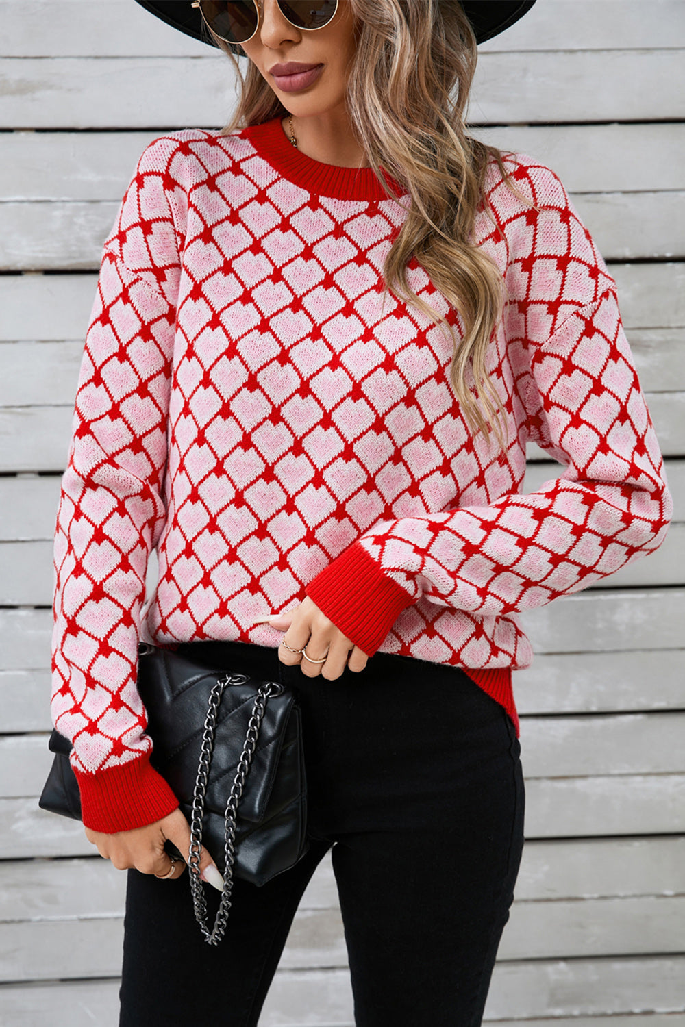 Hannah | Contrasting crew neck sweater with dropped shoulders