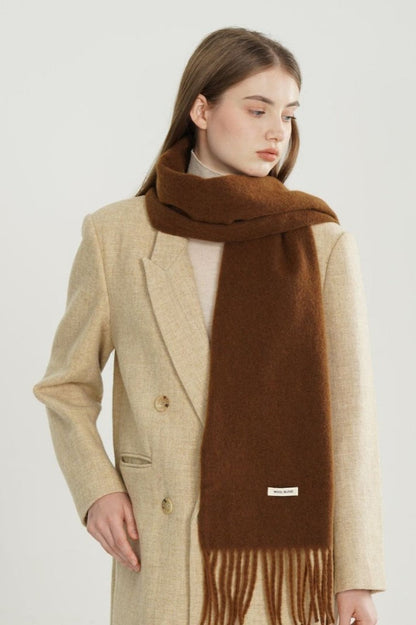 Solid Woven Fringe Wool Blend Scarf
