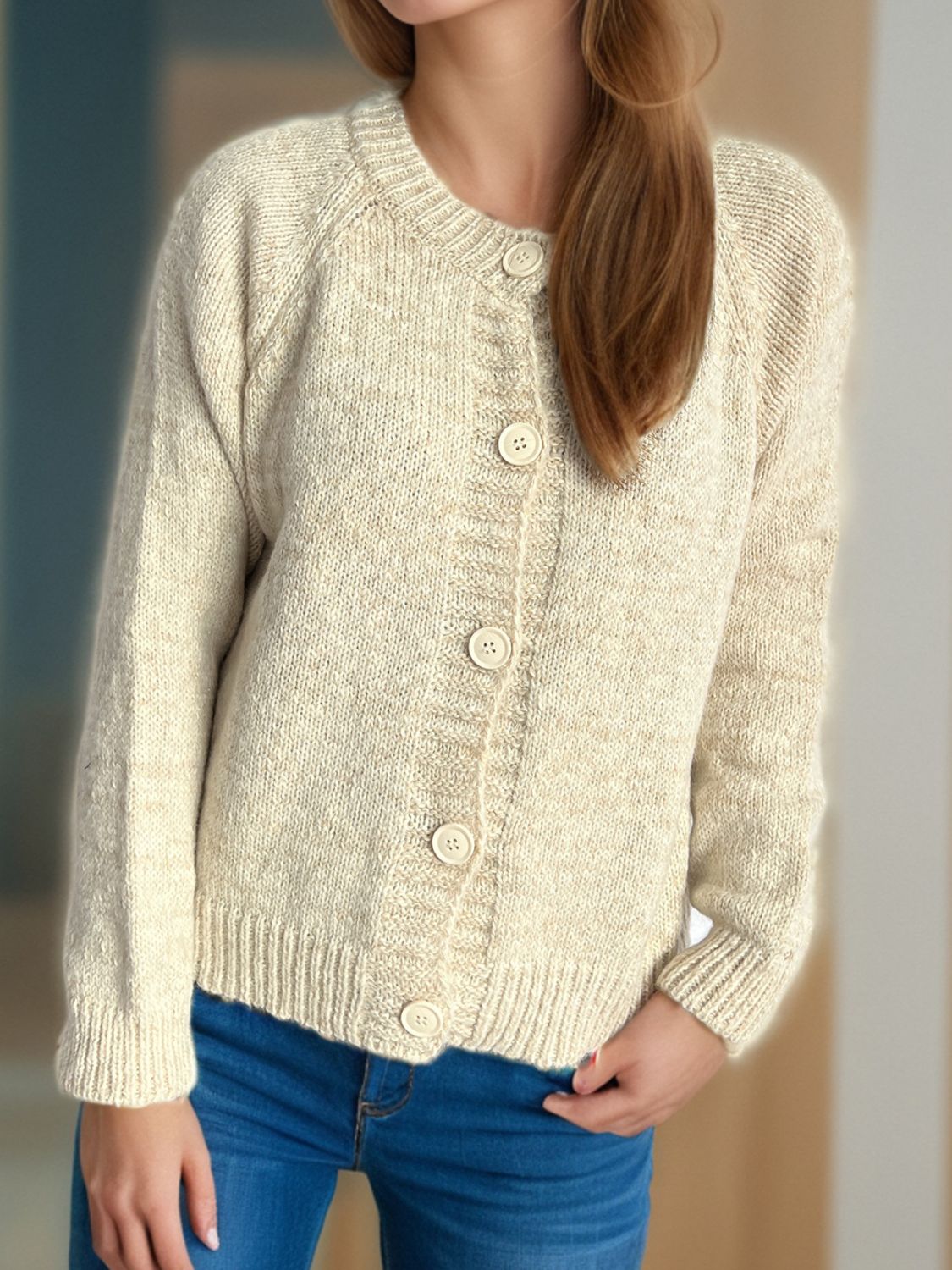 Irina | Mottled long-sleeved cardigan with button placket