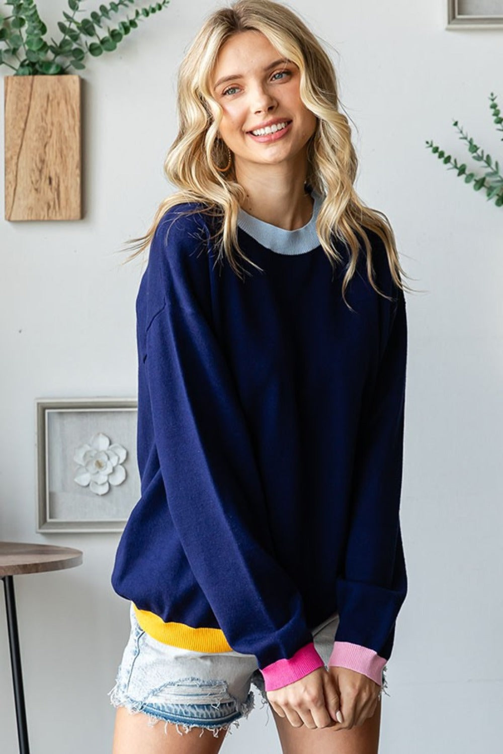 Olivia | First Love contrast long sleeve jumper with ribbed crew neck