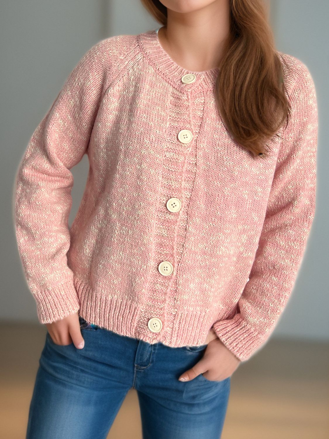Irina | Mottled long-sleeved cardigan with button placket