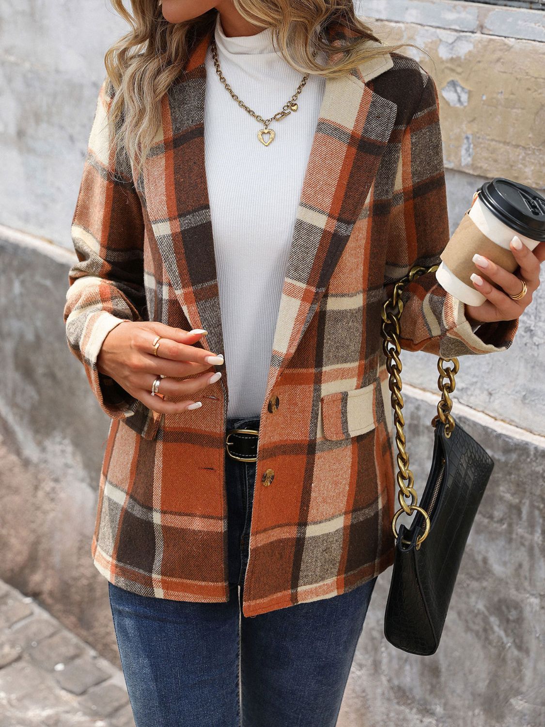 Monica | Perfee checked blazer with button placket and lapel collar