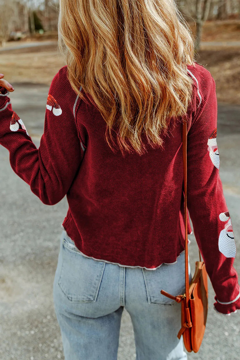 Miriam | Long sleeve blouse with Santa Claus crew neck and sequins