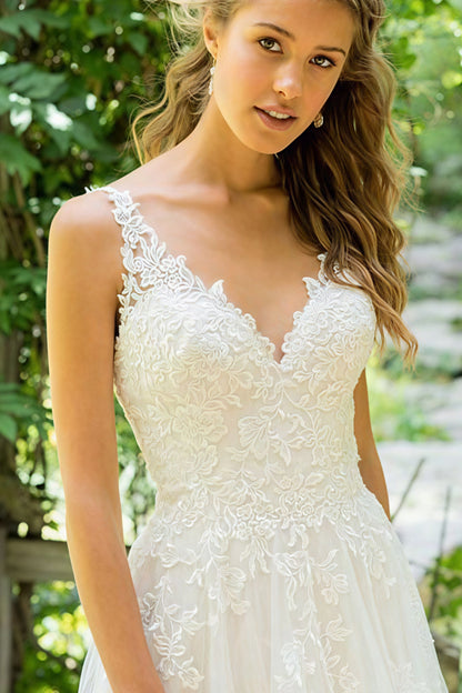 Lace Deep Backless Train Wedding Dress