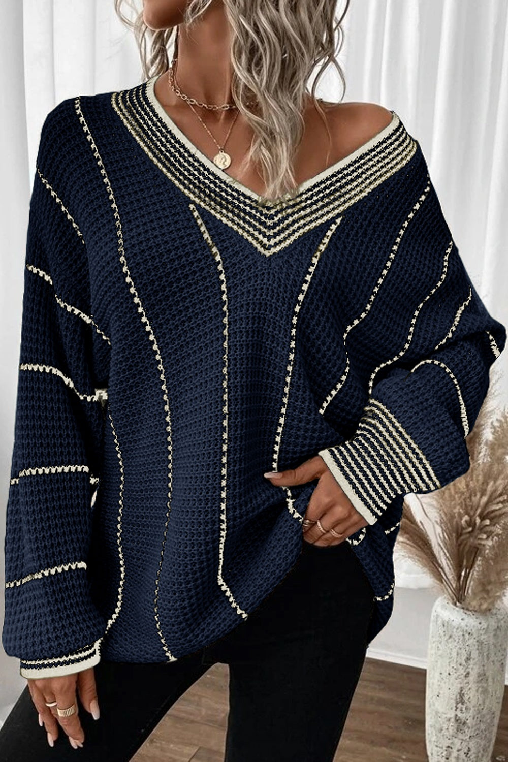 Lilian | Striped sweater with a V-neck and dropped shoulders