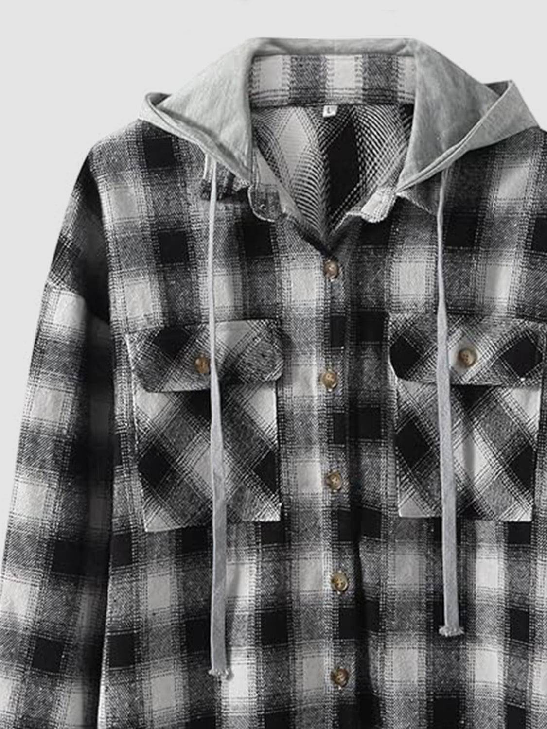 Carmen | Checked long sleeve hooded jacket with raw hem