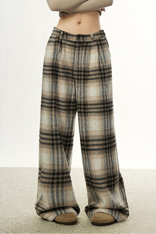 Vintage Wool Plaid Wide-Leg Pants