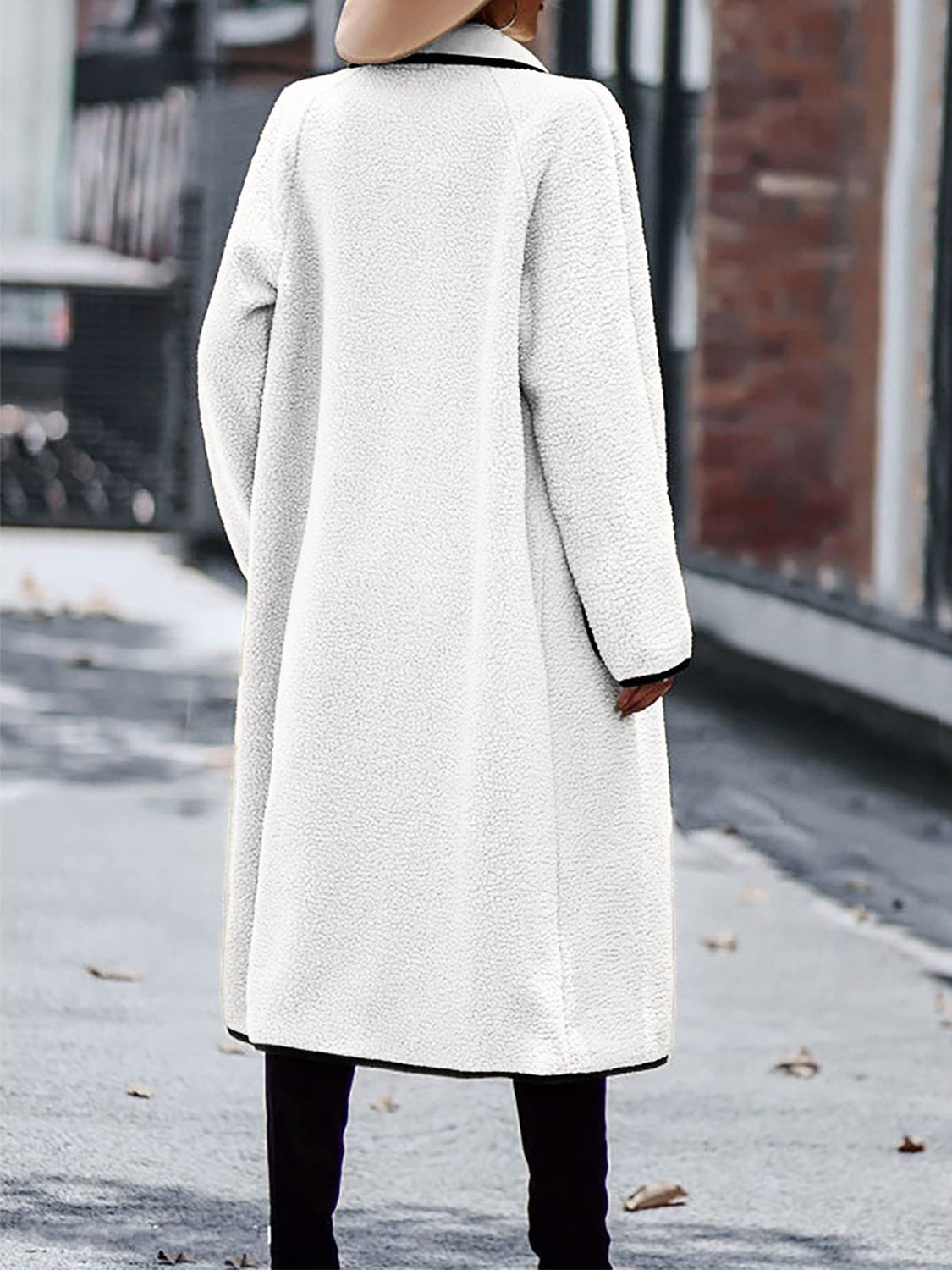 Claudia | Full size long sleeve coat with contrast trim and pockets