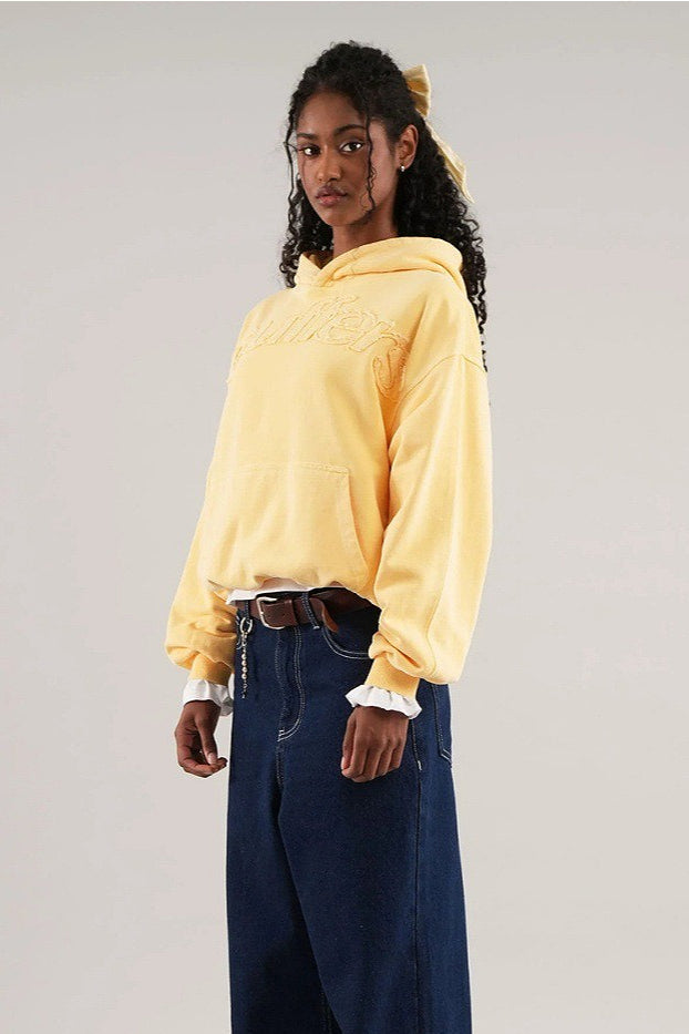 Solid 3D Letter Casual Longsleeve Hoodie