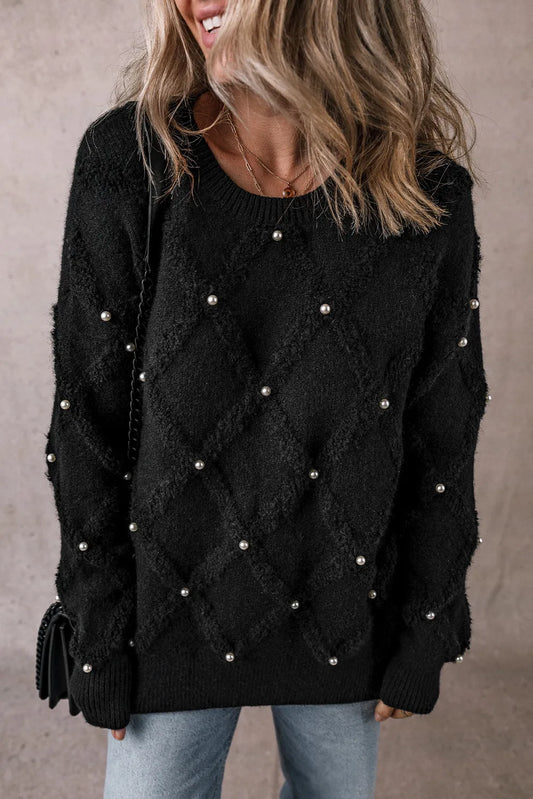 Adina | Long sleeve crew neck sweater with pearl detail