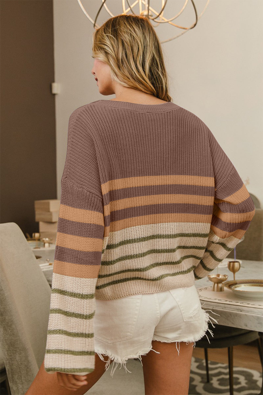 Ana | Long sleeve sweater with color block stripes
