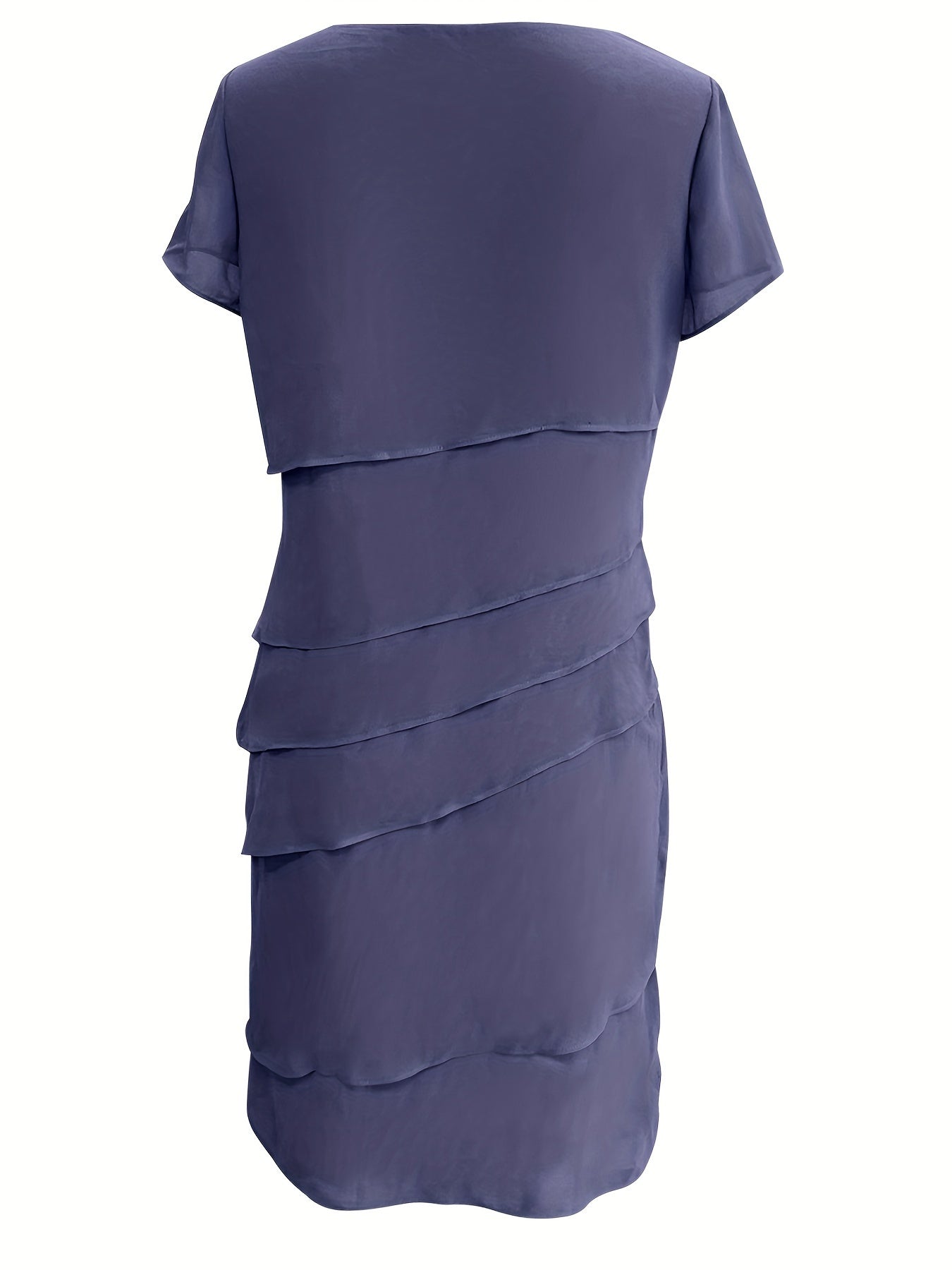 Cecilia® | Cotton Layered Trim Round Neck Short Sleeve Evening Dress For Women