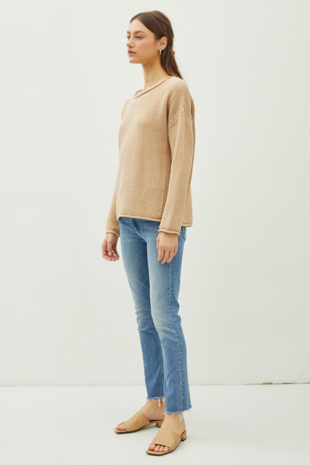 Eugenia | Be Cool Roll sweater with an openwork crew neck