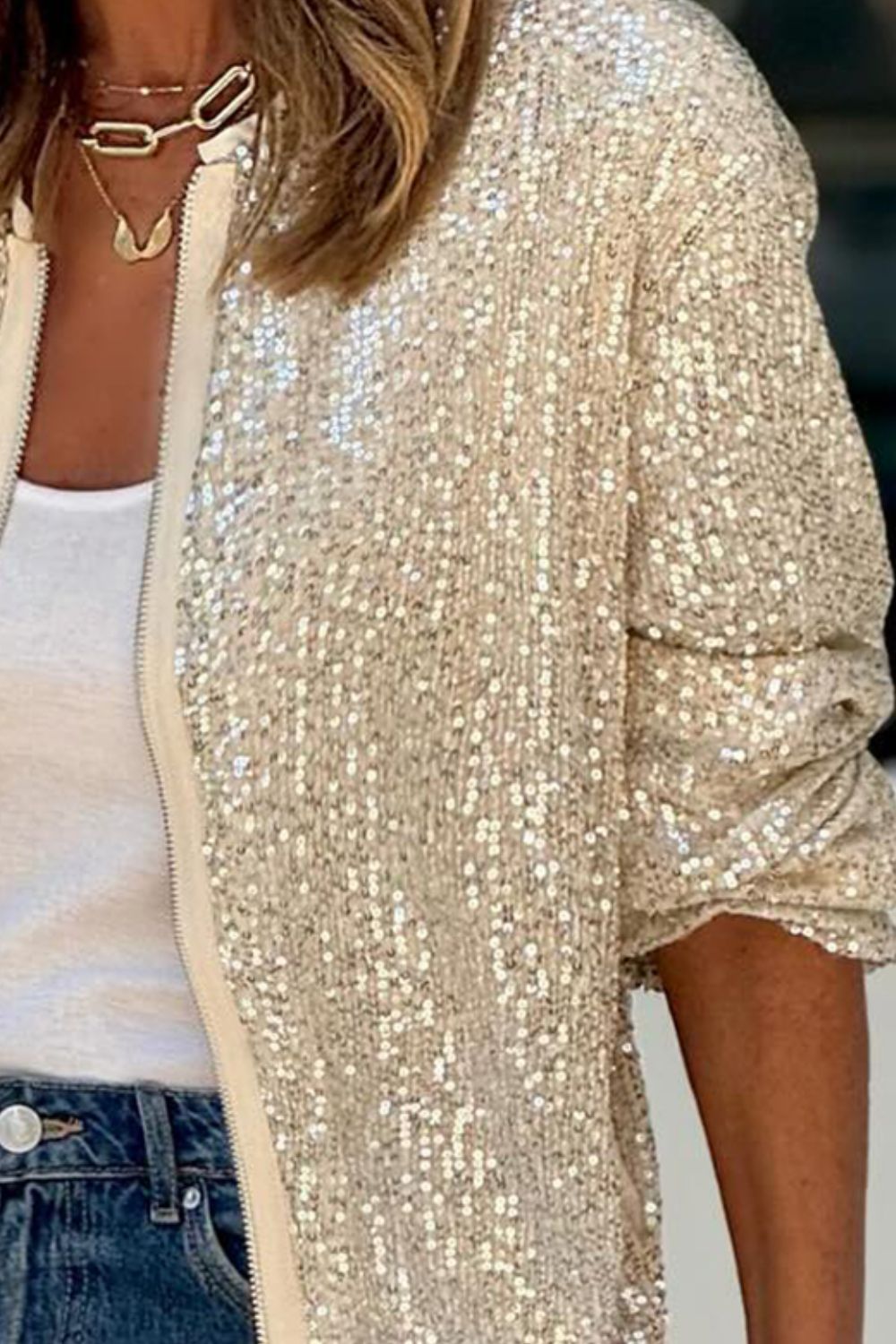 Sara | Long sleeve jacket with sequins and zip