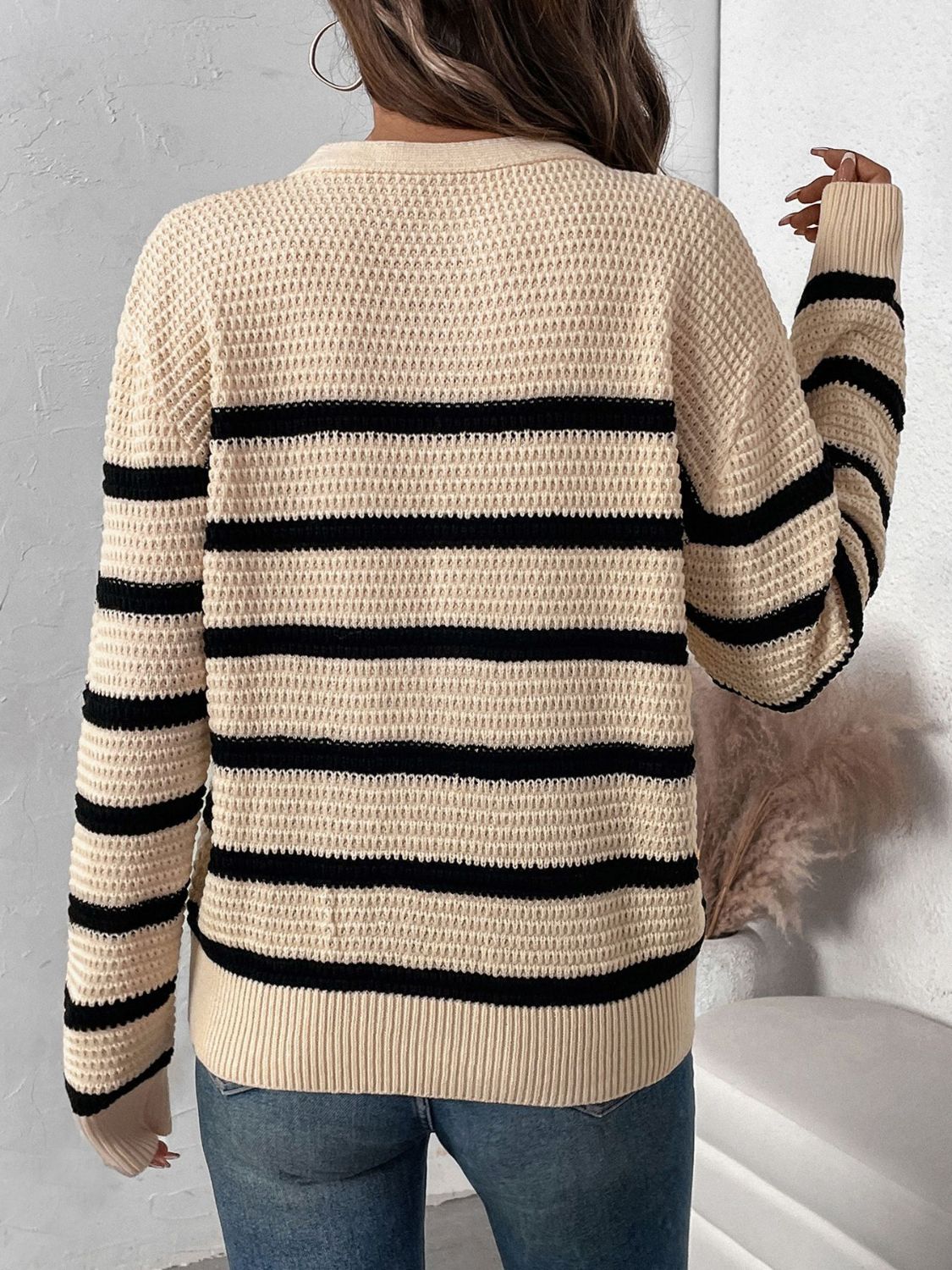 Verónica | Perfee striped long sleeve sweater with half buttons
