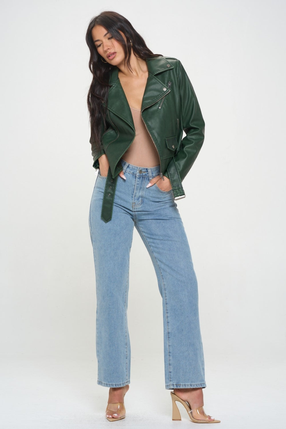 Milagros | Biker jacket with zip and belt
