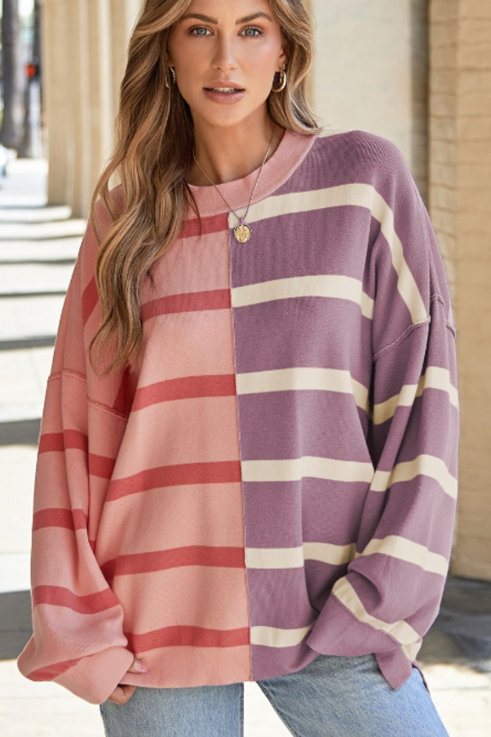 Xiomara | Contrast striped long sleeve sweatshirt