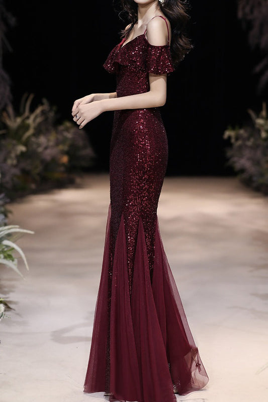 Off Shoulder Sequin Mesh Party Dress