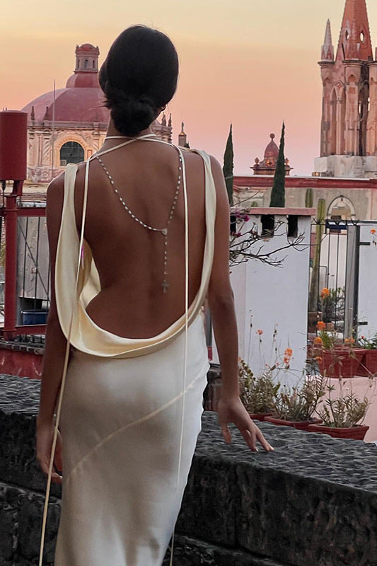 Chic Satin Backless Cami Bodycon Maxi Dress