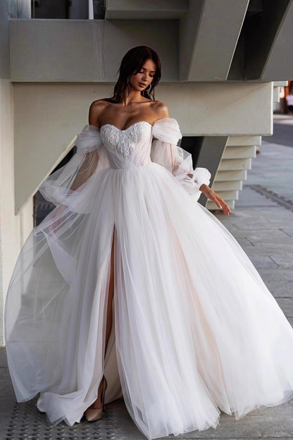 Elegant Forest Long Sleeve Train Wedding Dress