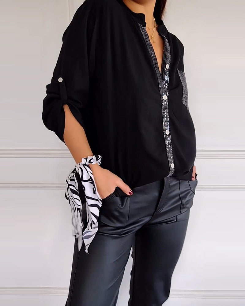 Emma® | Women'S Button-Front Blouse With Sequin Trim