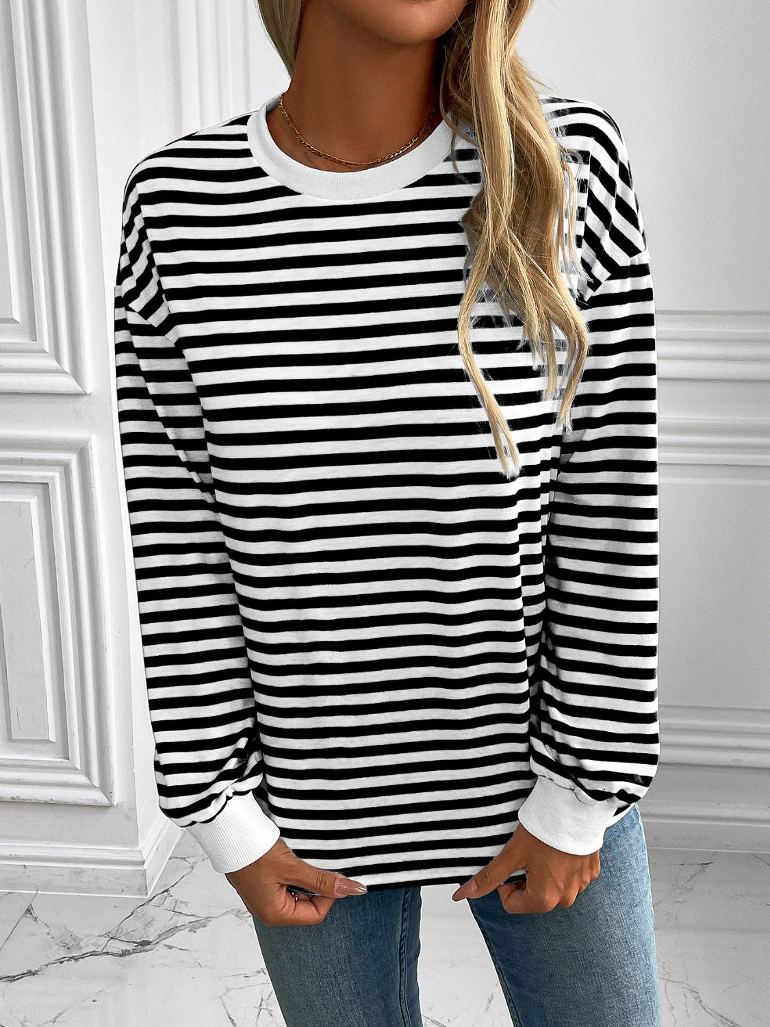 Constance | Ivy Lane striped long sleeve crew neck sweatshirt