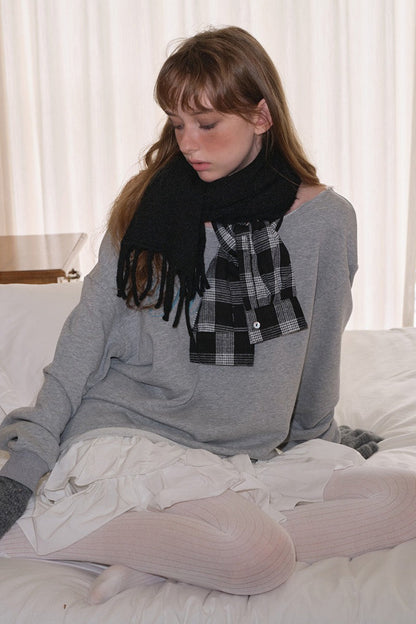 Wool Blend Plaid Patchwork Deconstructed Fringed Scarf