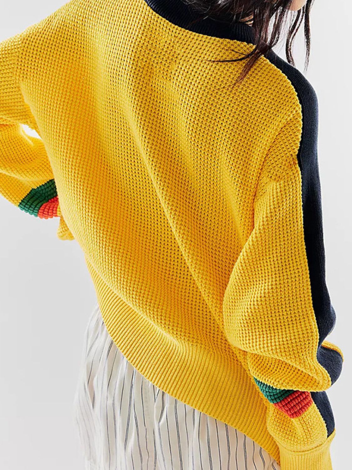 Danna | Waffle knit contrast crew neck sweater