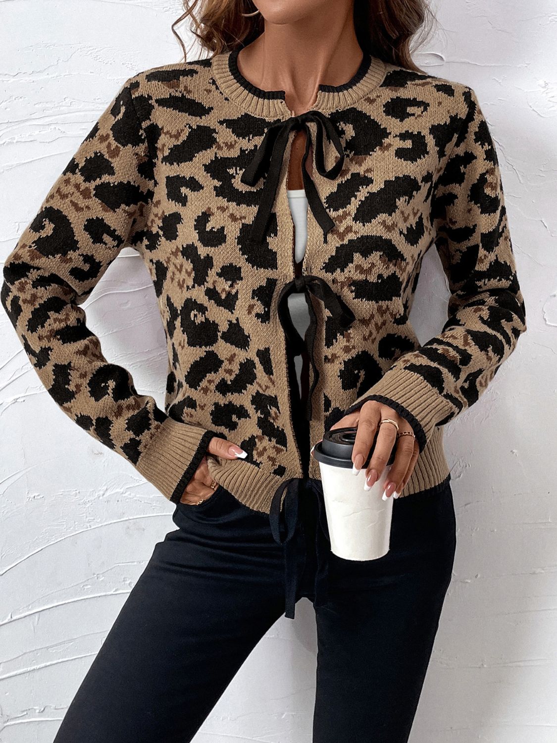 Rocio | Perfee tied leopard long sleeve cardigan