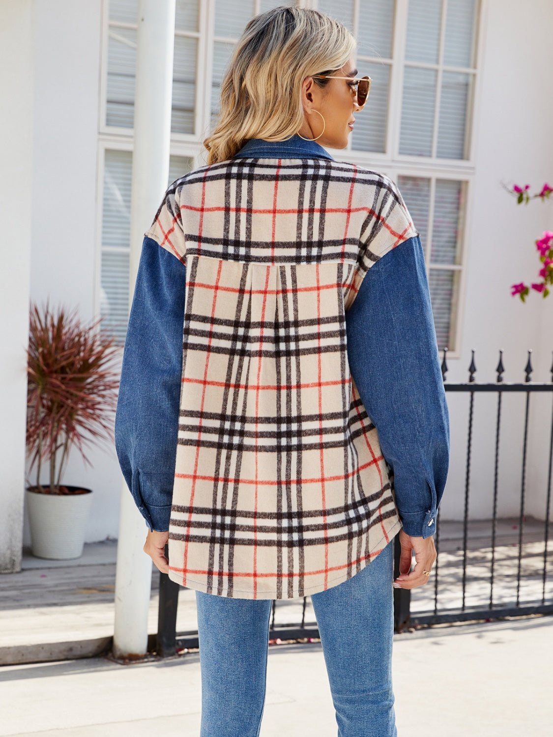 Ursula | Checked long sleeve denim jacket