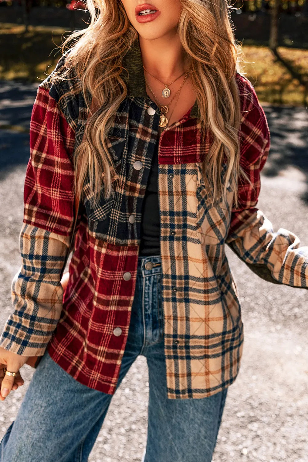Estrella | Checked long sleeve jacket with buttons