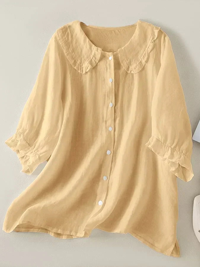 Naima® | Linen Blouse With Half-Length Sleeves And Collar