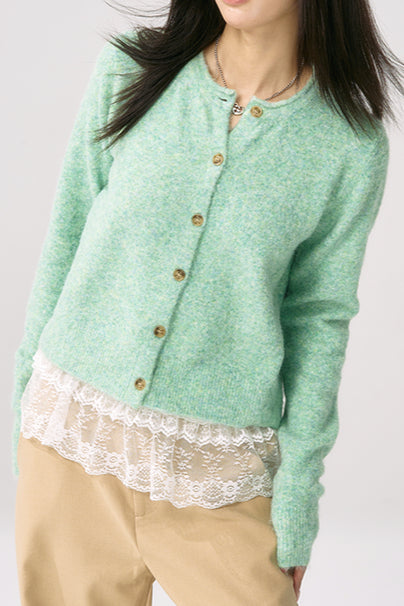 Green Knit Cuffed Solid Chic Cardigan