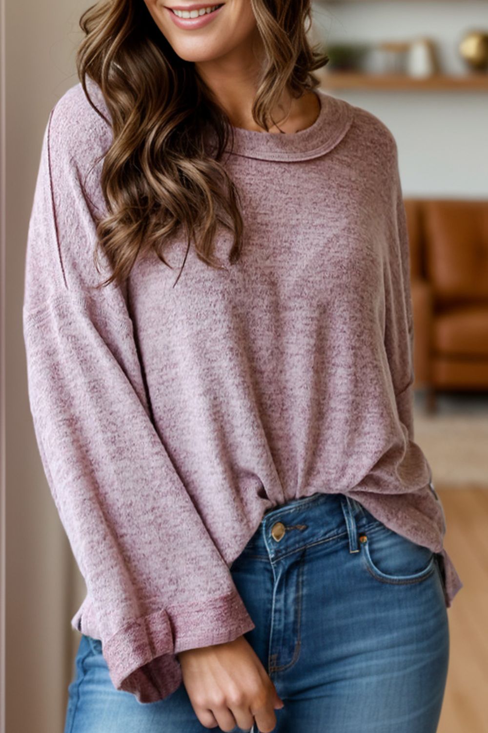 Marita | Long sleeve top with exposed seam and crew neck