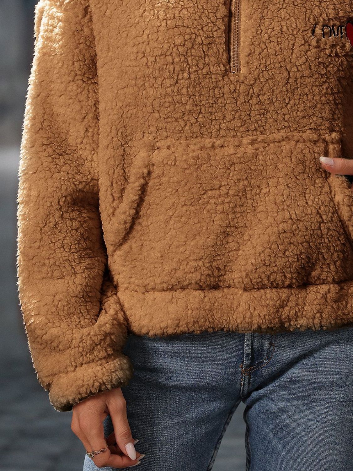 Giovanna | Heart teddy half zip sweatshirt with long sleeves