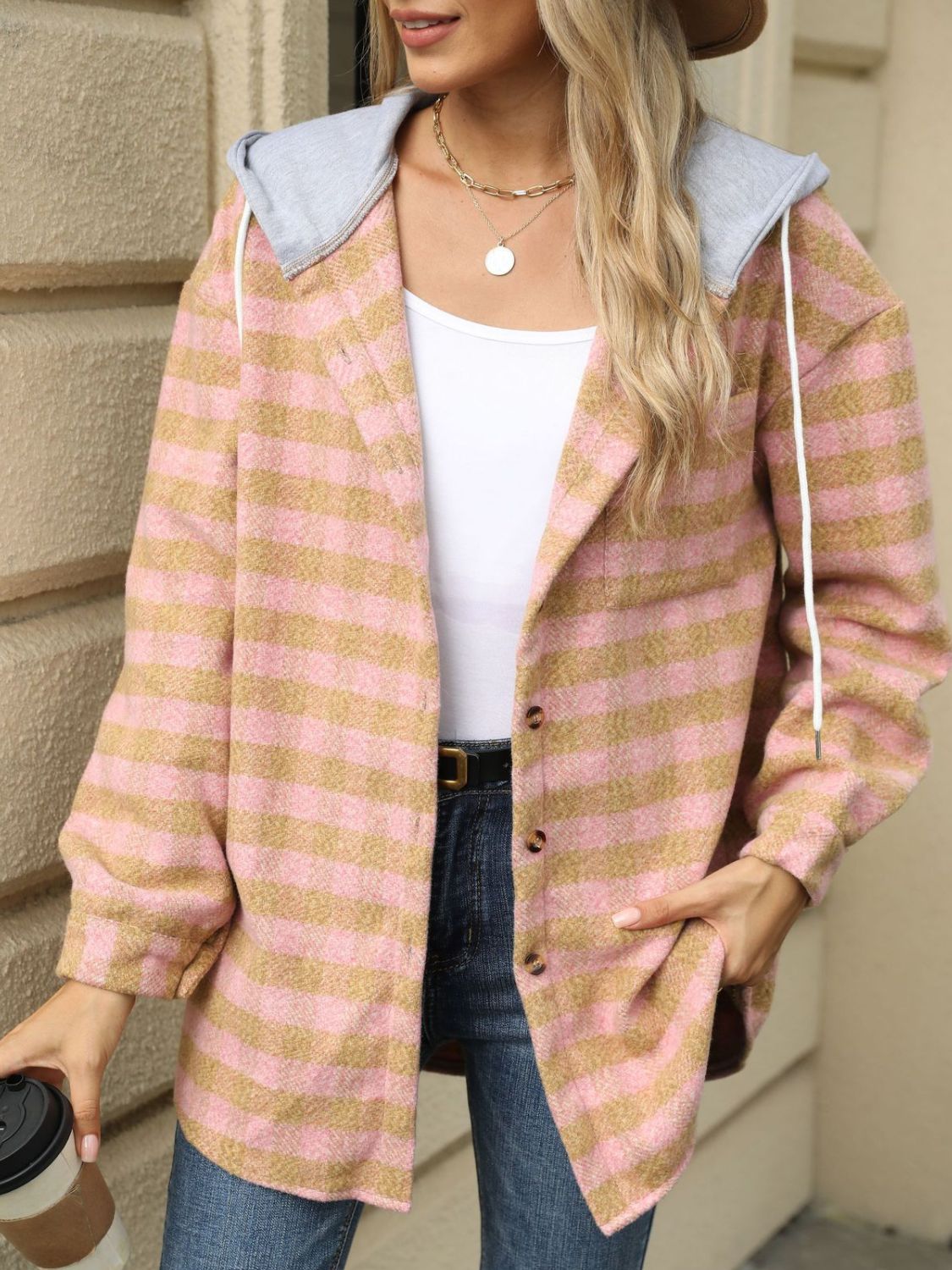 Ramona | Checked drawstring hooded jacket with long sleeves