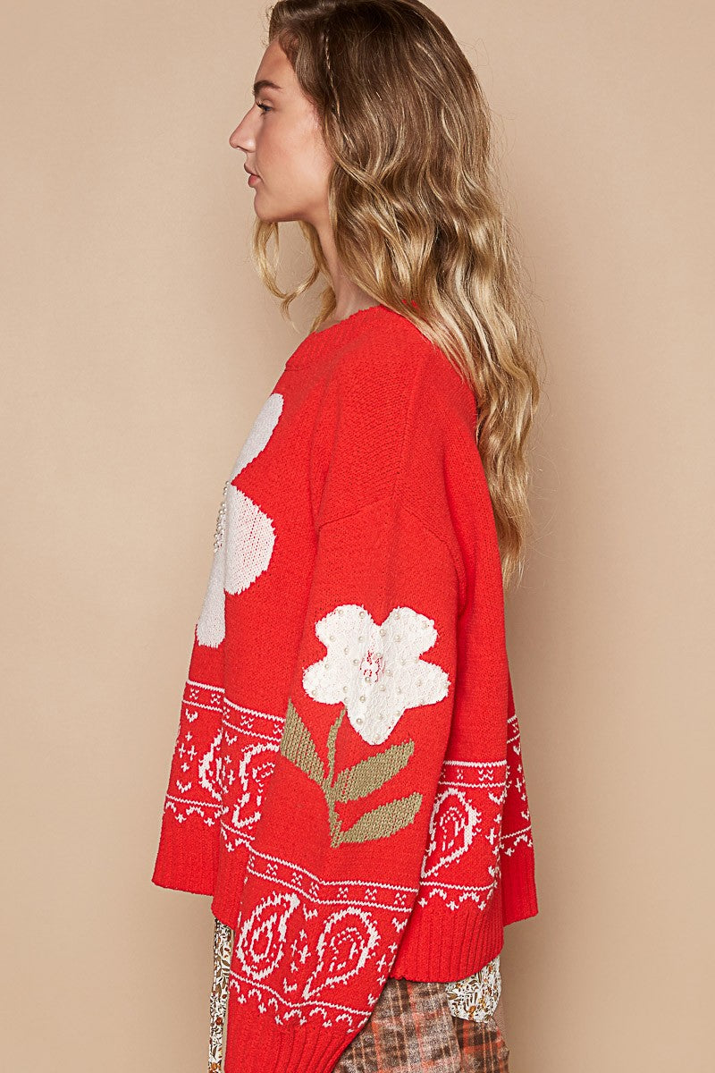 Daniela | POL long-sleeved sweater with floral lace patch