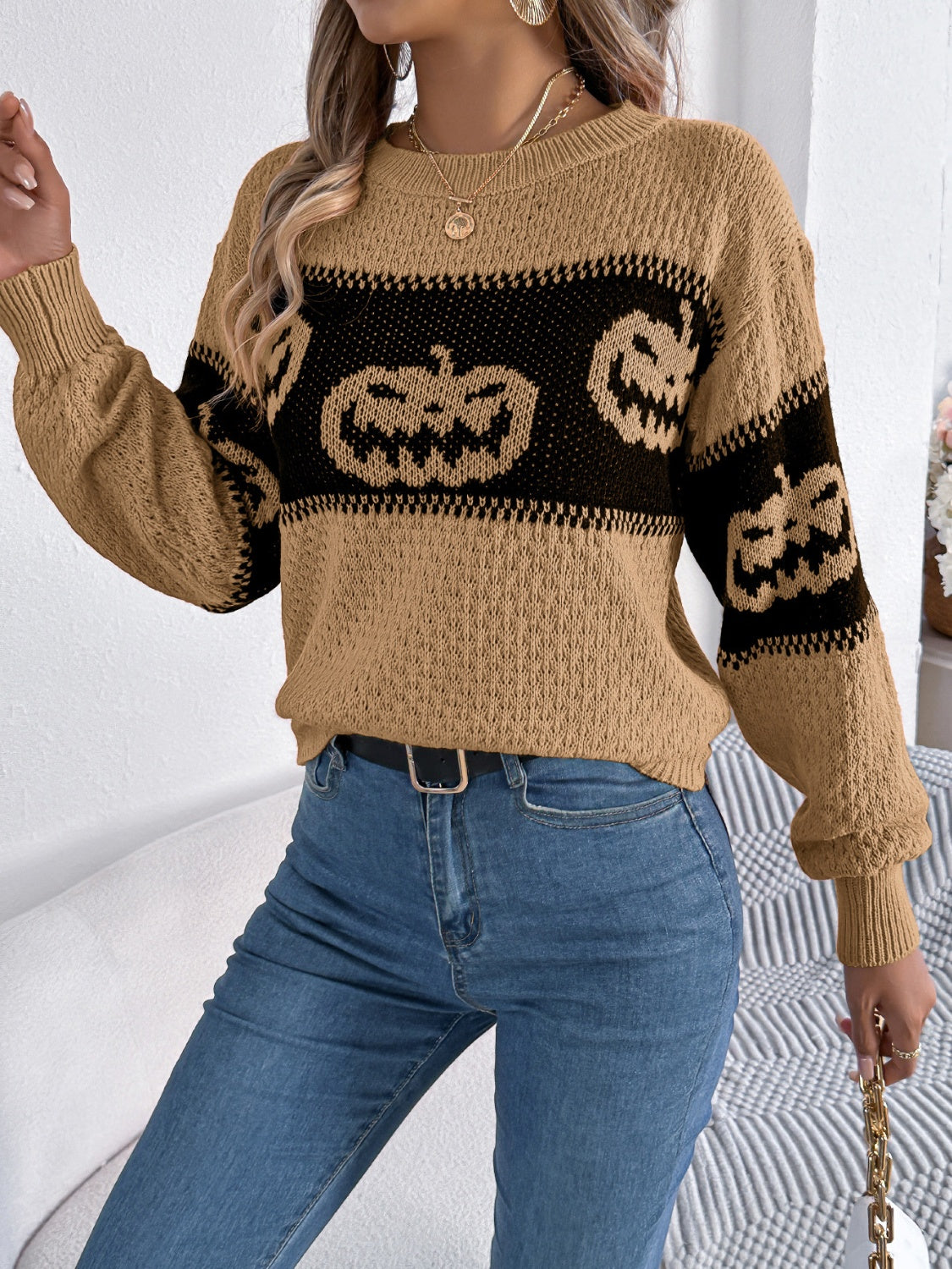 Elsa | Pumpkin long sleeve crew neck sweater