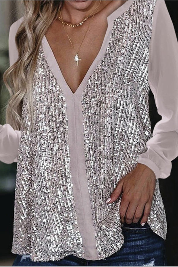 Bub® | Long Sleeve Sequin V-Neck Blouse